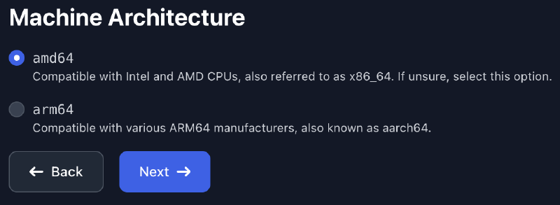 Choose amd64 machine architecture