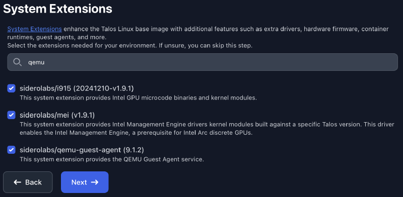 Choosing system extensions