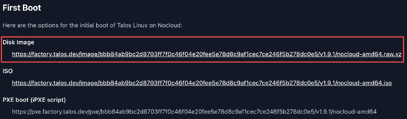 Copy the link for the disk image