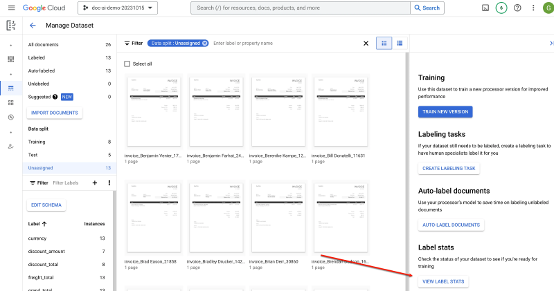 How to get to document label stats