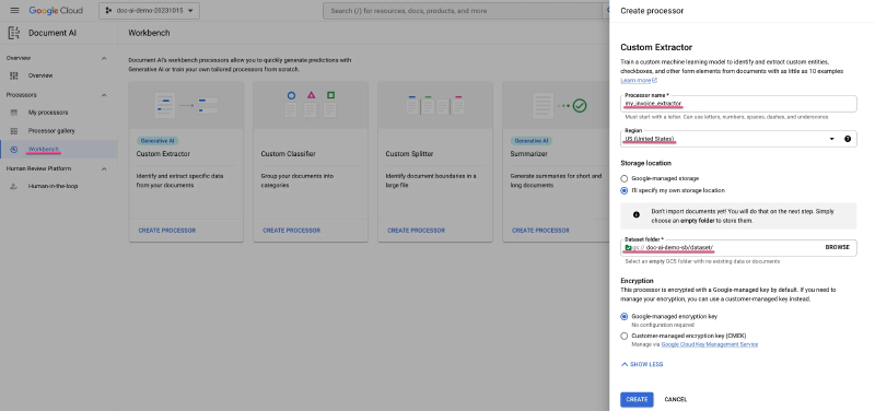 Creating a custom extractor in Document AI
