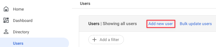 Creating an account in Google Admin