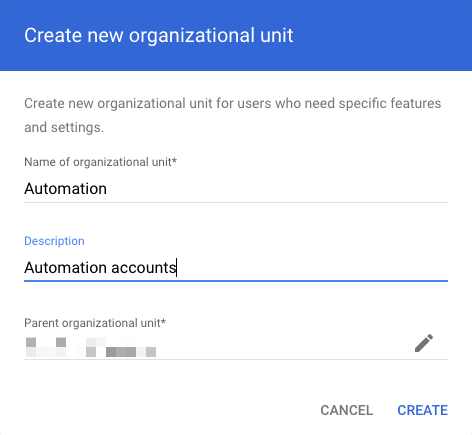 Creating an OU in Google Admin
