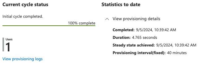 Entra ID provisioning status