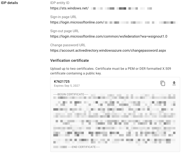 Google Cloud Identity IdP details