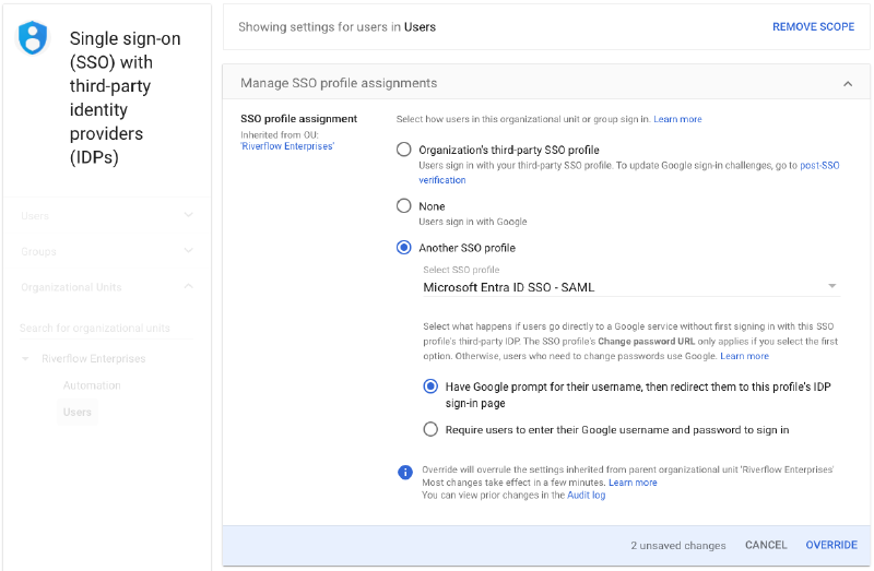 Google Identity SSO Profile assignment