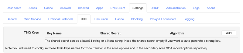Technitium DNS settings menu